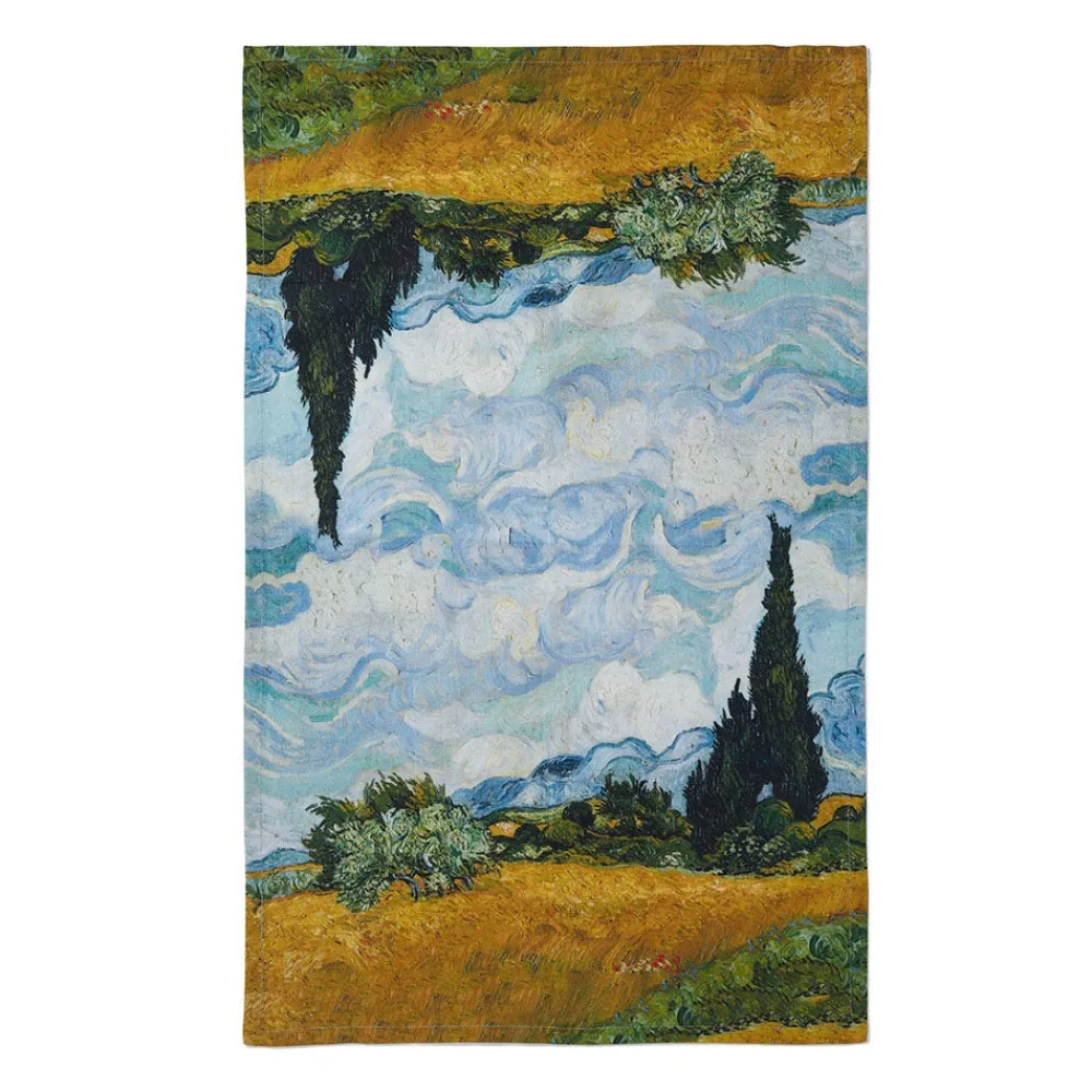 Decorative Accents^The Met Store Van Gogh Wheat Field with Cypresses Tea Towel