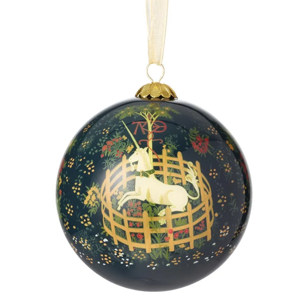 Ornaments^The Met Store Unicorn in a Garden Hand-Painted Glass Ornament