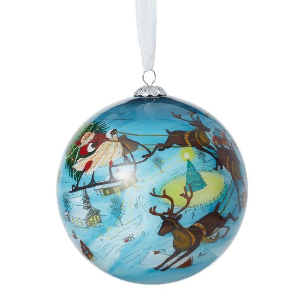 Ornaments^The Met Store Santa and Reindeer Hand-Painted Glass Ornament