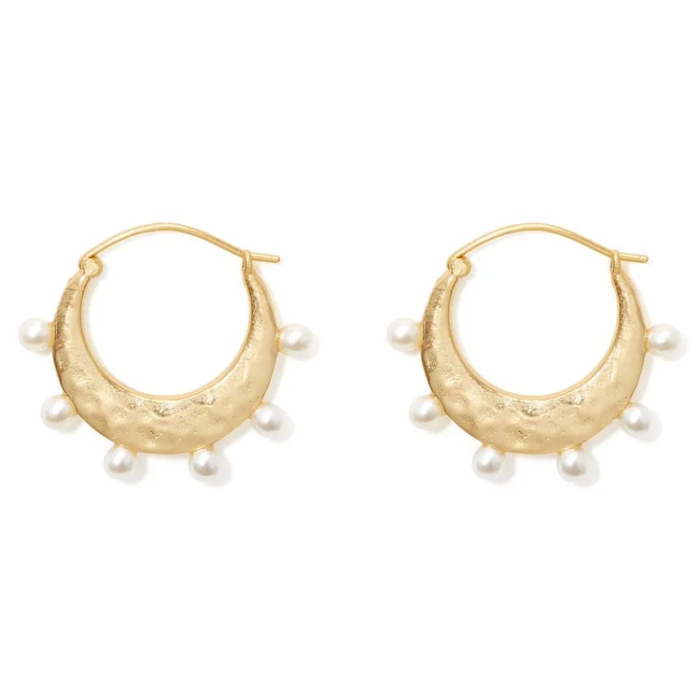 Earrings^The Met Store Hammered Crescent Pearl Hoop Earrings