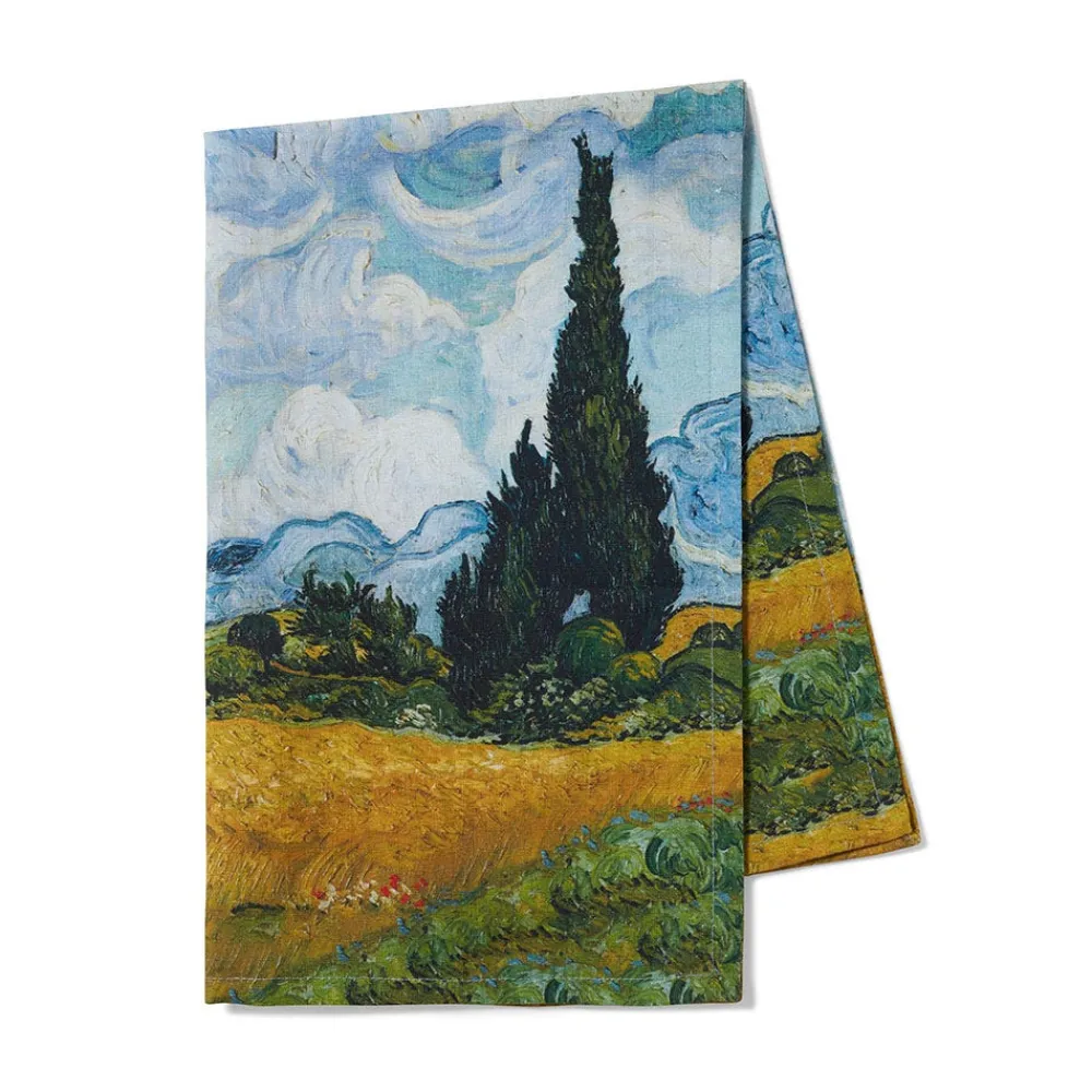 Decorative Accents^The Met Store Van Gogh Wheat Field with Cypresses Tea Towel