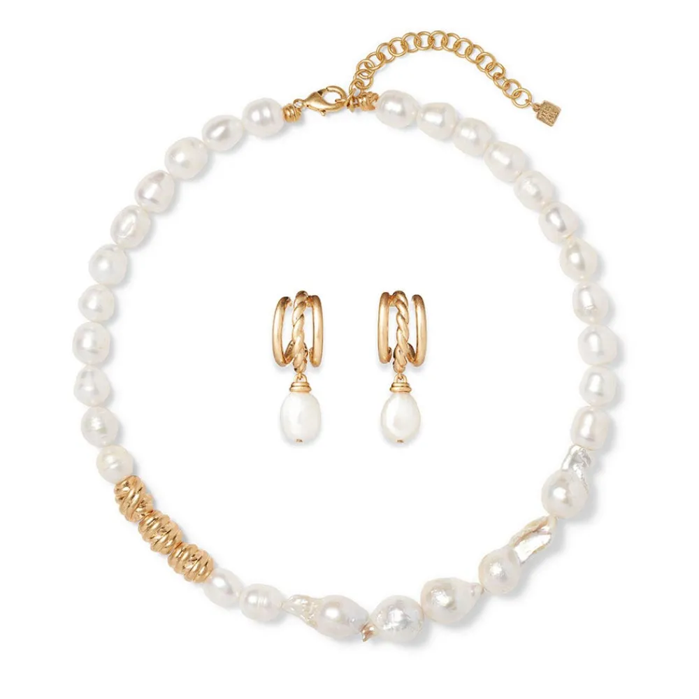 Jewelry Sets^The Met Store Cypriot Twist Pearl Necklace and Triple-Hoop Earrings Set