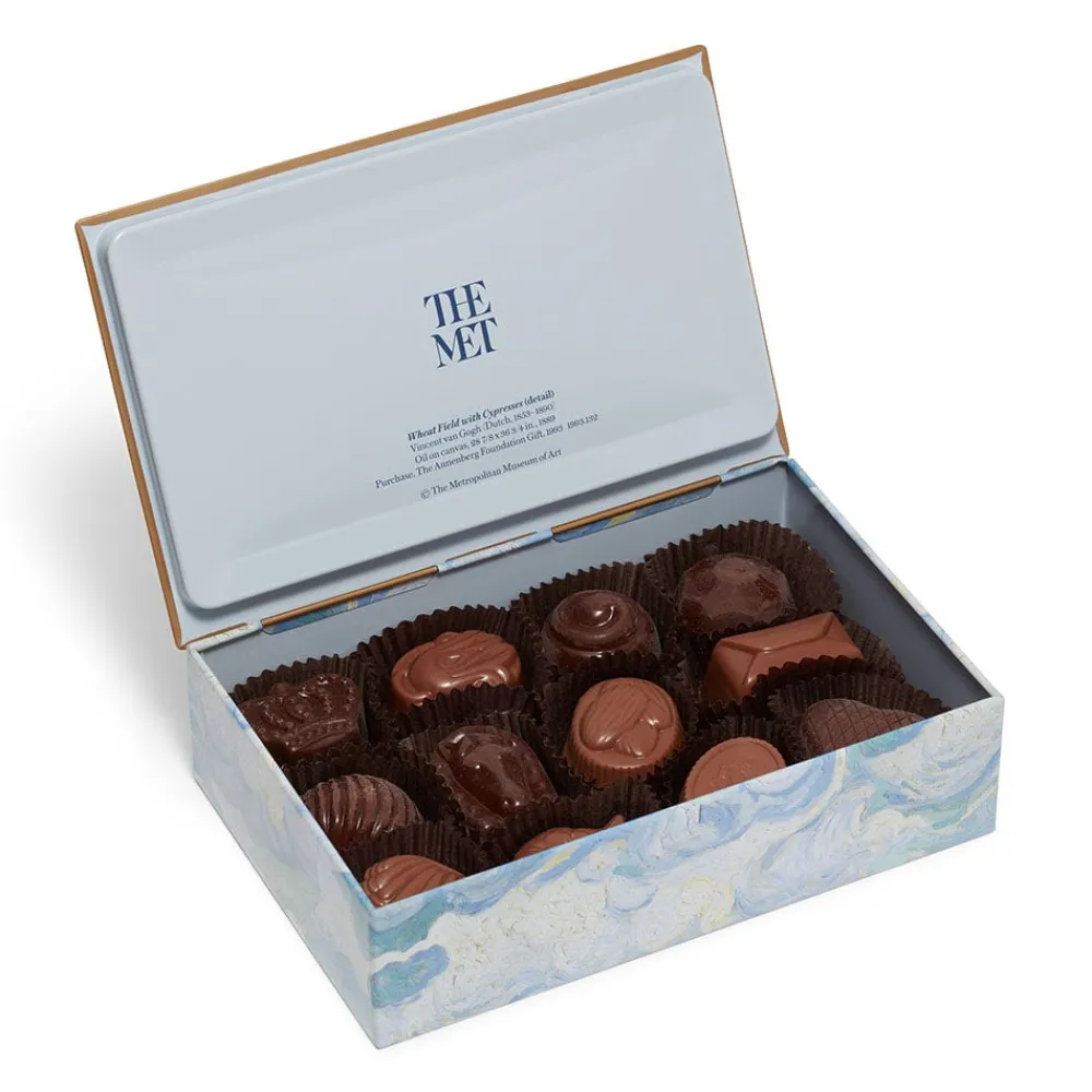 Tableware^The Met Store Louis Sherry Van Gogh Wheat Field with Cypresses 12-Piece Chocolate Tin