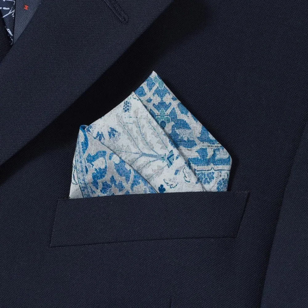 Small Accessories^The Met Store Iranian Vase Carpet Blue Cotton-and-Silk Pocket Square