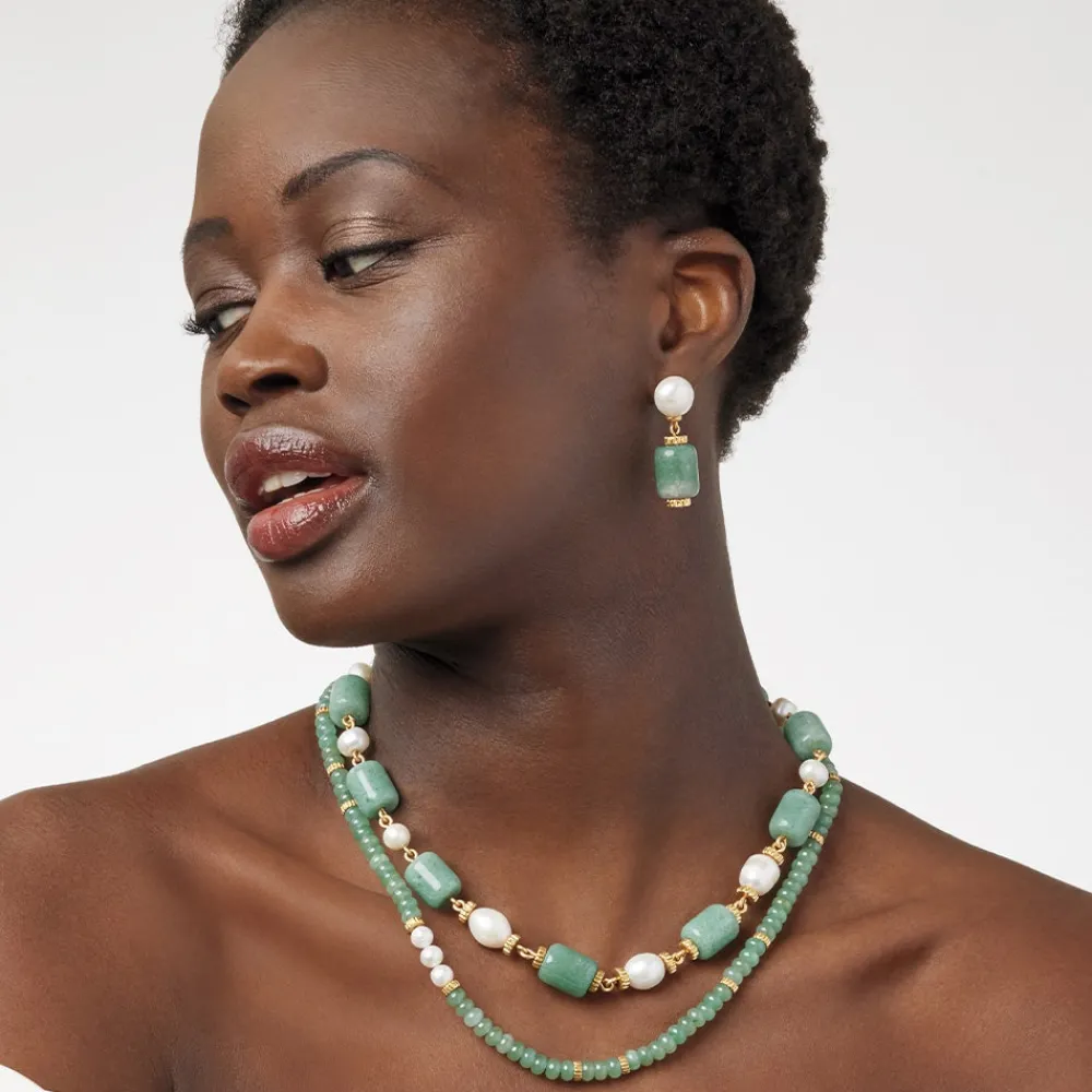 Jewelry Sets^The Met Store Karavas Gems Large-Bead Aventurine and Pearl Necklace and Drop Earrings Set